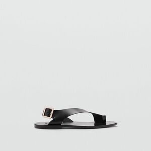 MANGO - Leather sandals with cross strap black - 6 - Woman